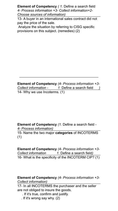 Element of Competency (1. Define a search field