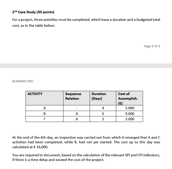 1ST Case Study (30 points) Suppose that solving a