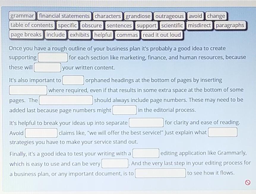 grammar financial statements characters grandiose