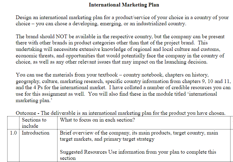 International Marketing Plan Design an