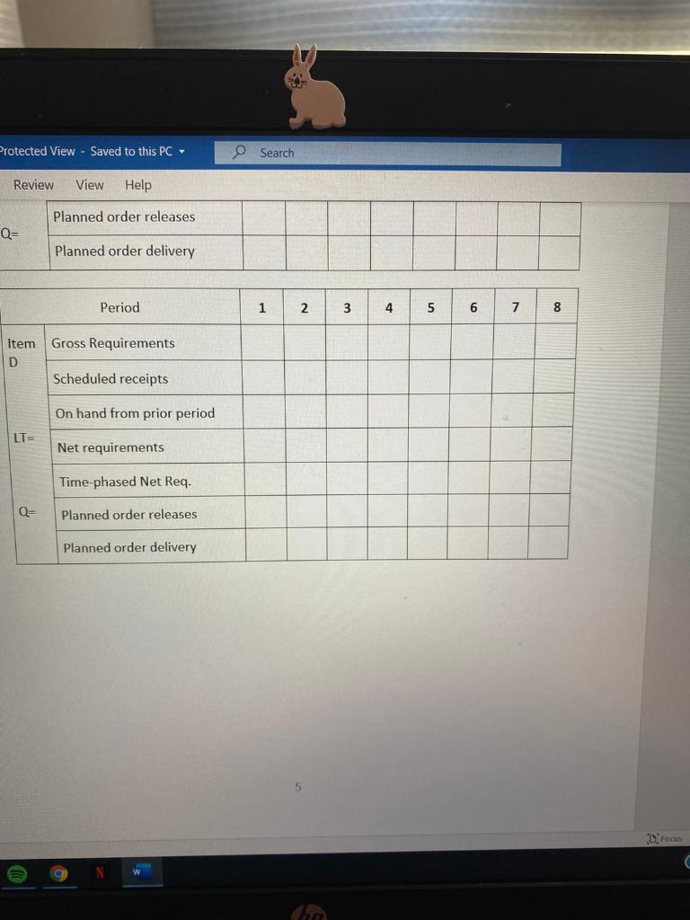 15 Review View Help Question 2 (MRP, 30 points