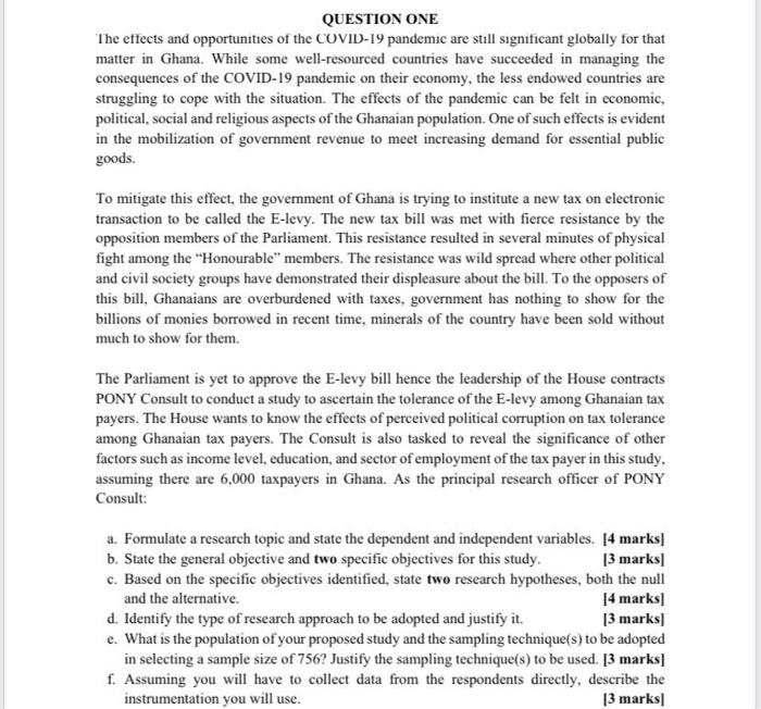 QUESTION ONE The effects and opportunities of the