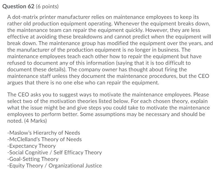 Question 62 (6 points) A dot-matrix printer