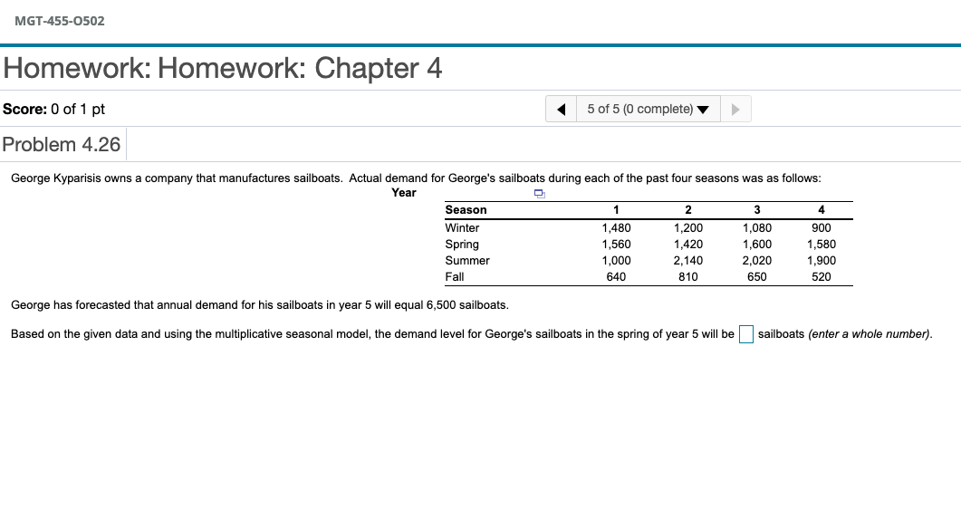 MGT-455-0502 Homework: Homework: Chapter 4 Score: