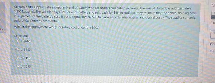 An auto parts supplier sells a popular brand of