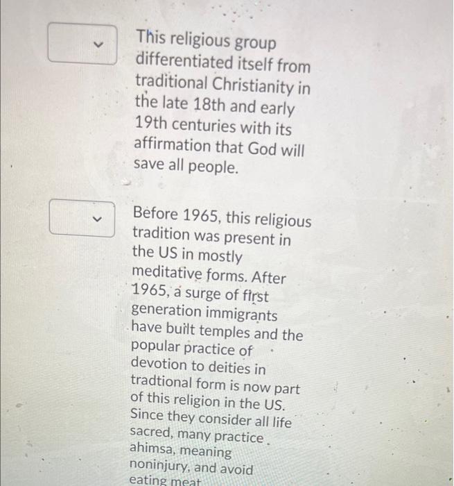 < This religious group differentiated itself from