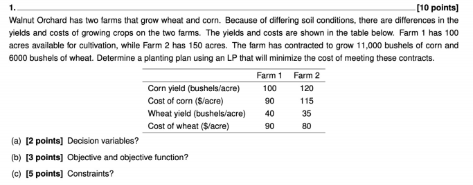 1. - [10 points) Walnut Orchard has two farms