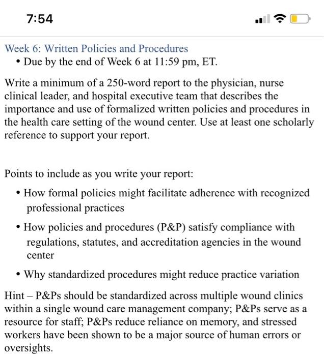 7:54 :)) Week 6: Written Policies and Procedures