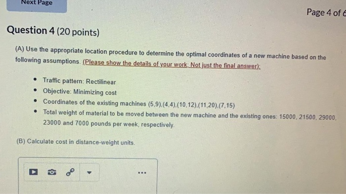 Next Page Page 4 of Question 4 (20 points) (A)