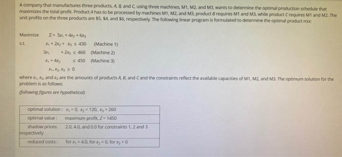 A company that manufactures three products, A. R