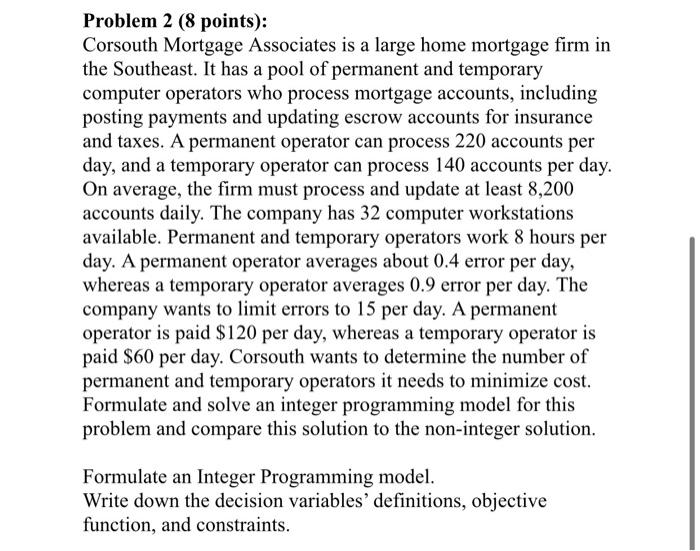 Problem 2 (8 points): Corsouth Mortgage
