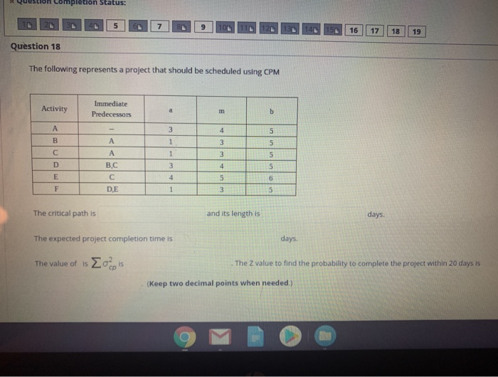 u tion completion Status: 10 20 5 Question 18 The