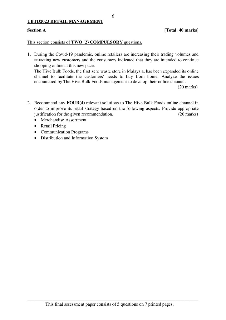 Questions: [Total: 100 marks] Case Study: