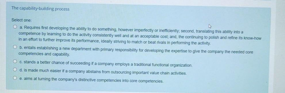 The capability-building process Select one: a.