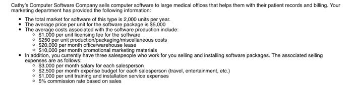 1. What is your unit contribution? Cathy's