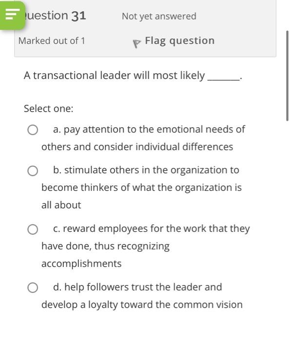 Puestion 31 Not yet answered Marked out of 1 p