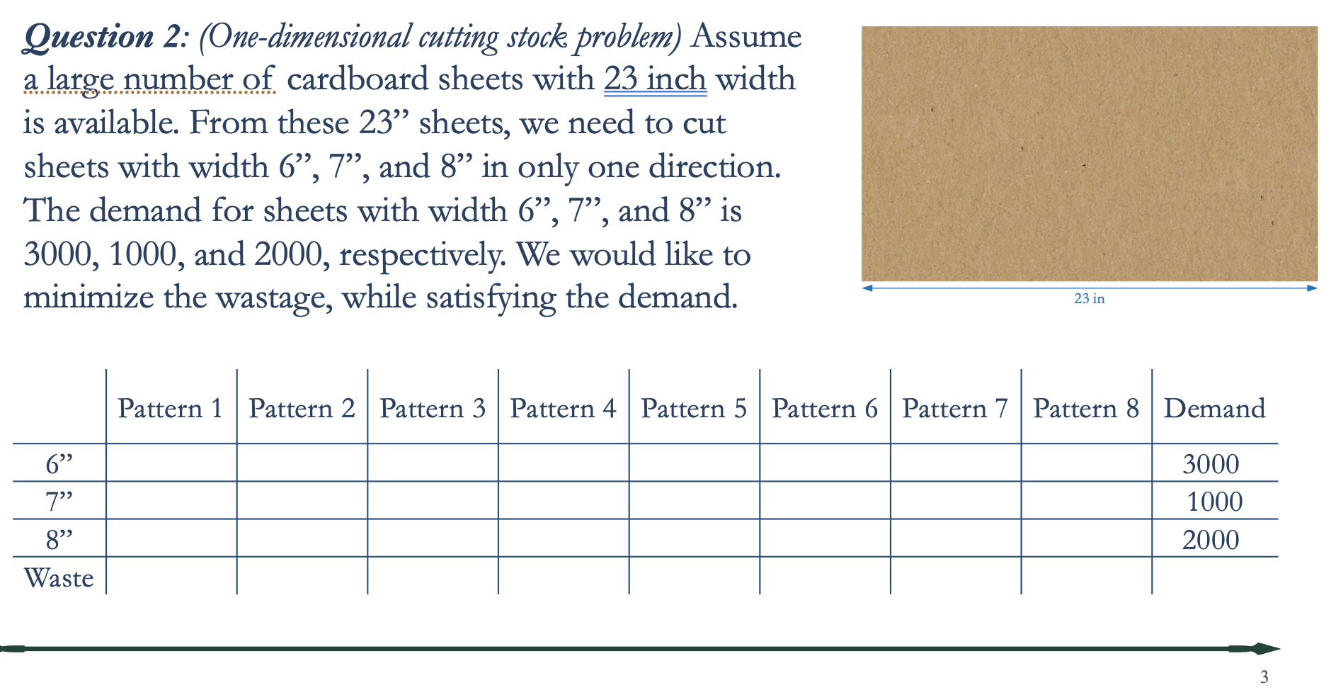 Question 1: Assume a large number of cardboard