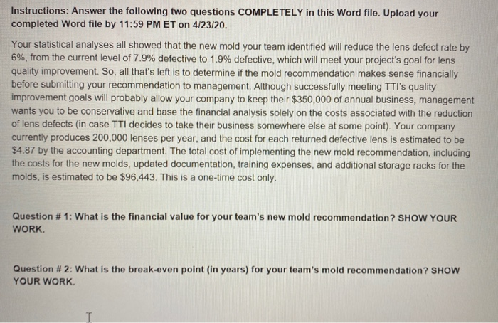 Instructions: Answer the following two questions