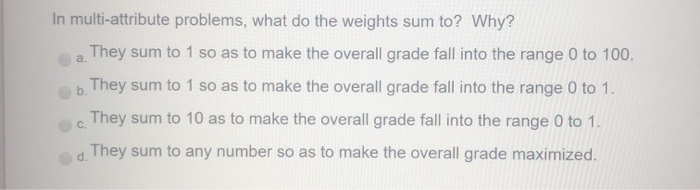 In multi-attribute problems, what do the weights