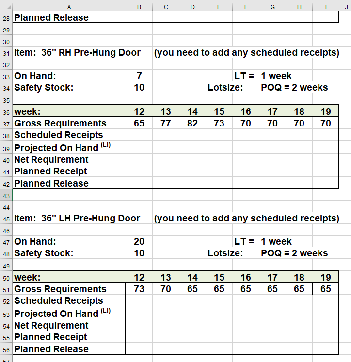 Last week's (week 11) completed MRP table for the