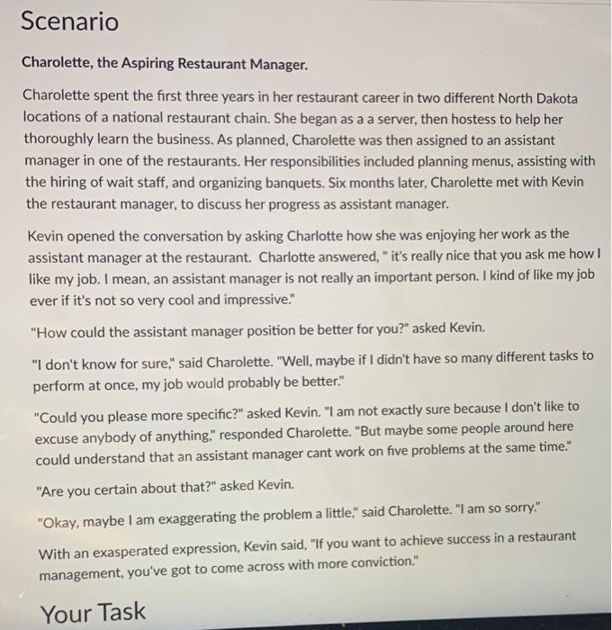 Scenario Charolette, the Aspiring Restaurant