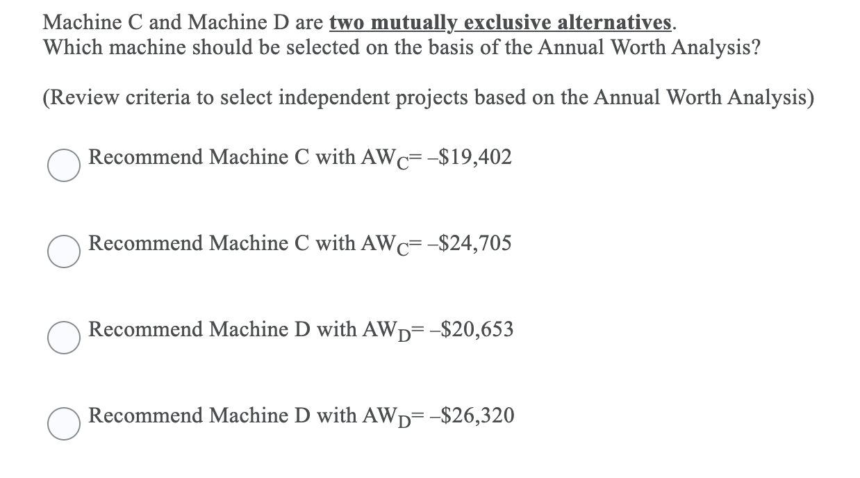 First cost, $ Annual cost, $/year Salvage value,