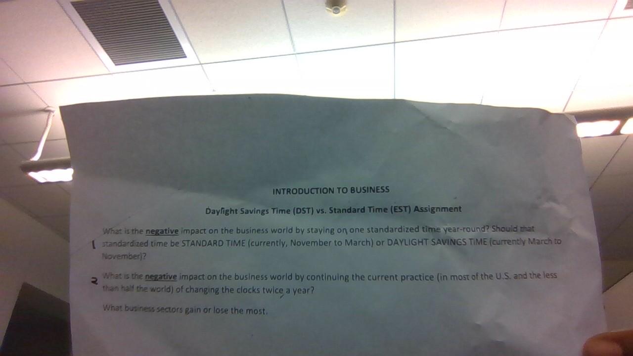 INTRODUCTION TO BUSINESS Daylight Savings Time