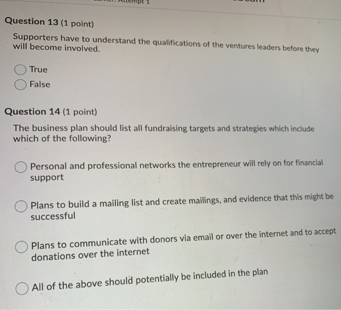 Question 13 (1 point) Supporters have to
