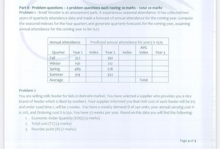 Part II. Problem questions - problem questions
