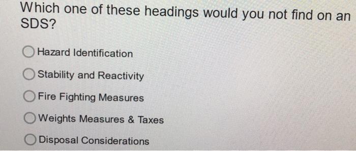 Which one of these headings would you not find on