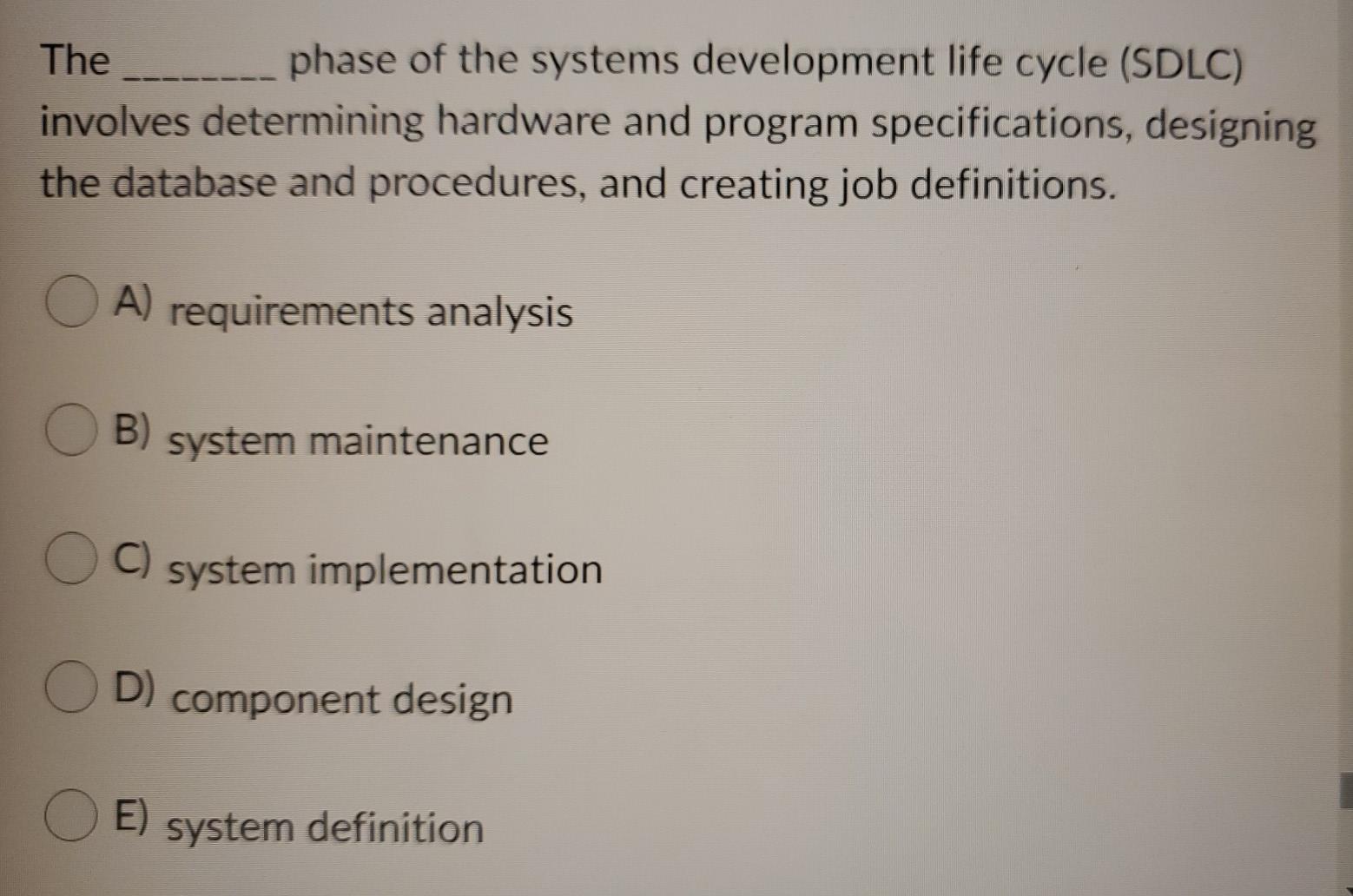 The phase of the systems development life cycle