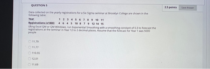 QUESTIONS 2.5 points Save Answer Data collected