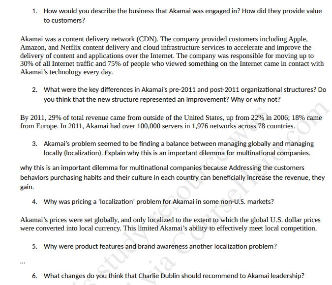 1. How would you describe the business that