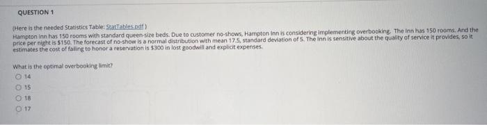 QUESTION 1 (Here is the needed Statistics Tablet