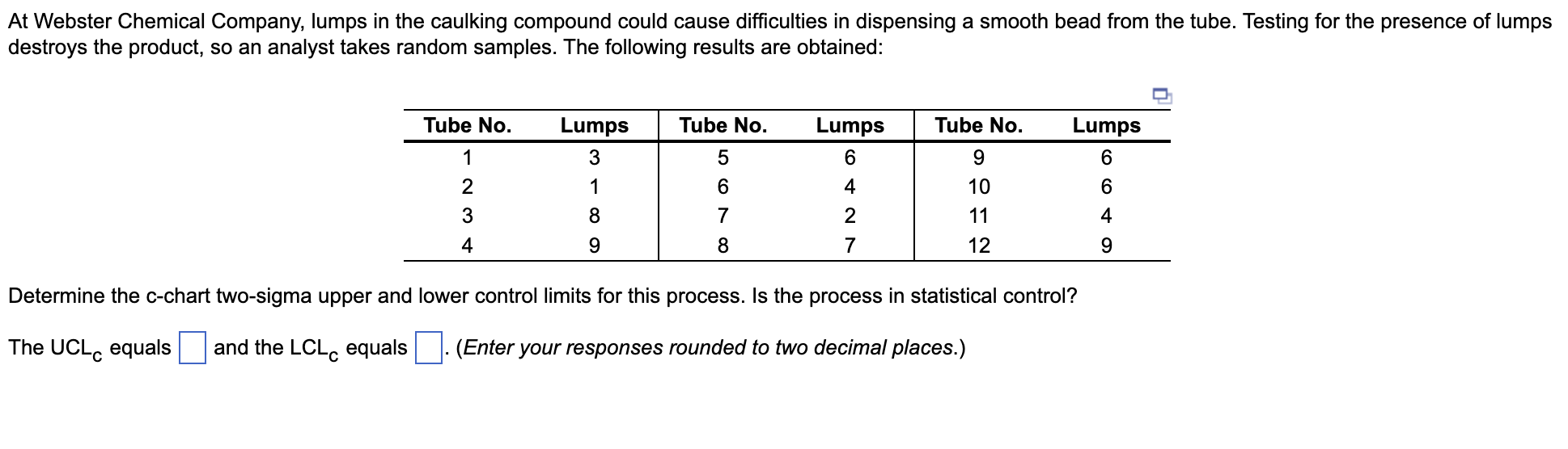 At Webster Chemical Company, lumps in the