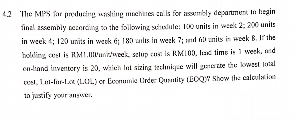 4.2 The MPS for producing washing machines calls