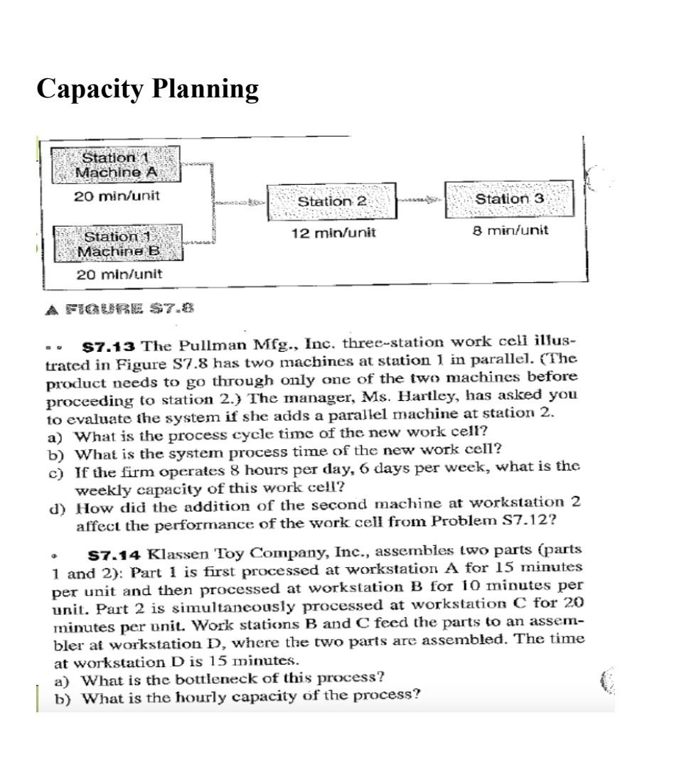Capacity Planning Station 1 Machine A 20 min/unit