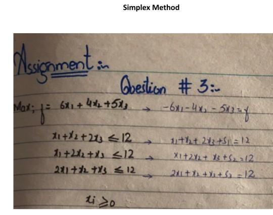 Simplex Method Assignment in -611-4x - 5x3=f