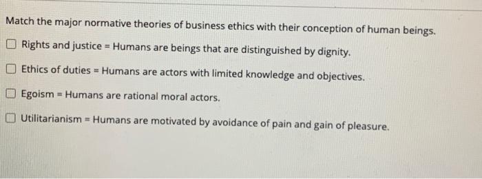Match the major normative theories of business