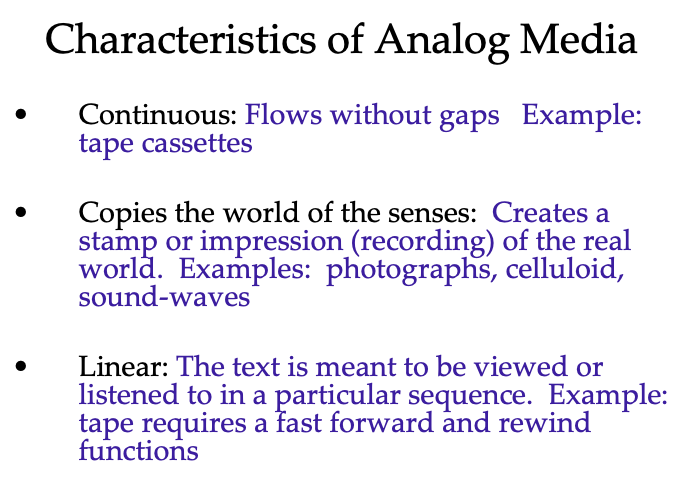 1. A distinguishing feature of analog technology
