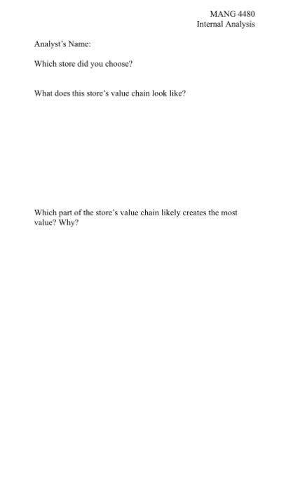 MANG 4480 Internal Analysis Analyst's Name: Which