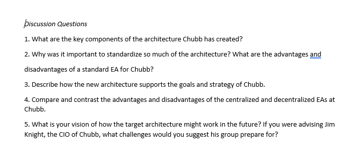Enterprise architecture (EA) at Chubb was the