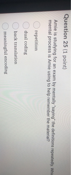 Question 25 (1 point) Amie is studying for an
