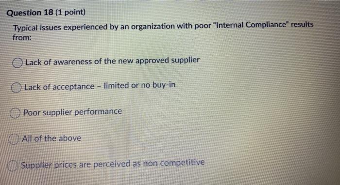 Question 18 (1 point) Typical issues experienced