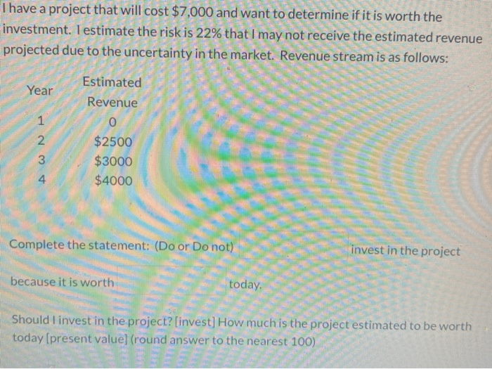 I have a project that will cost $7,000 and want