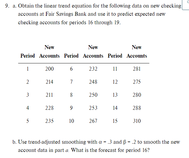 9. a. Obtain the linear trend equation for the