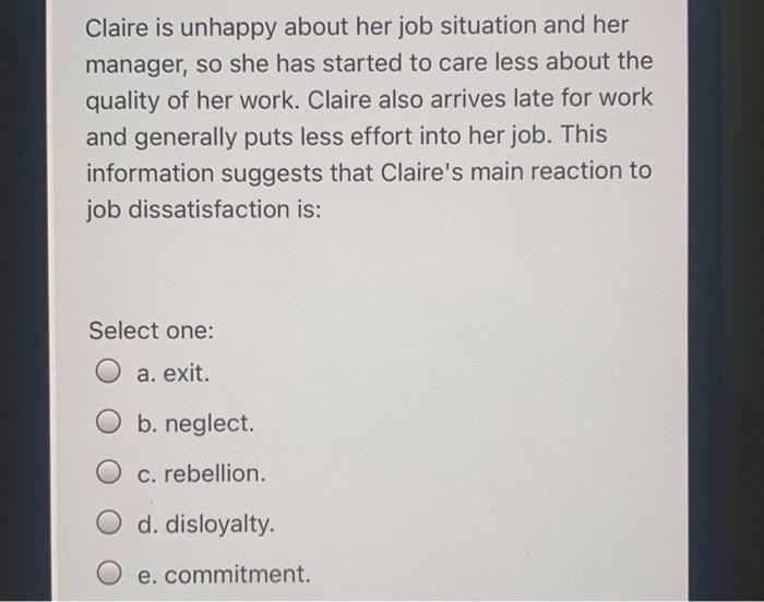 Claire is unhappy about her job situation and her