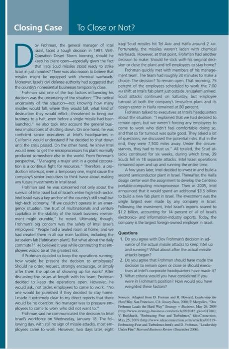 Closing Case To Close or Not? D ov Frohman, the