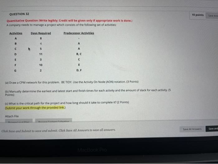 QUESTION 32 10 points Quantitative Question