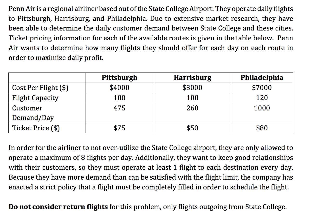 Please show work. Thanks! Penn Air is a regional